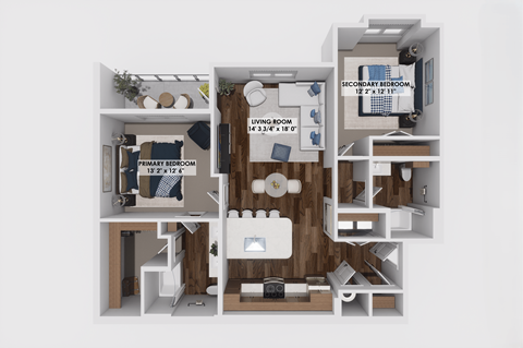 Floor plan for 2 beds, 2 baths, 1201 sqft